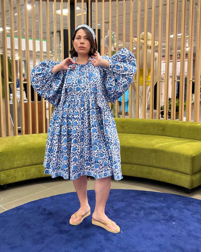 Block Print Oversized Balloon Sleeve Dress