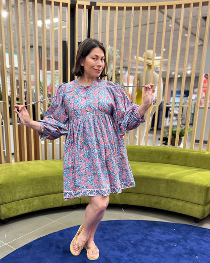 Block Print Oversized Balloon Sleeve Dress