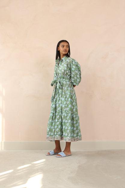Printed Cotton Half Sleeve Collar Maxi Dress