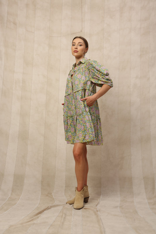 Jemima Ruffled Ruched Midi Dress