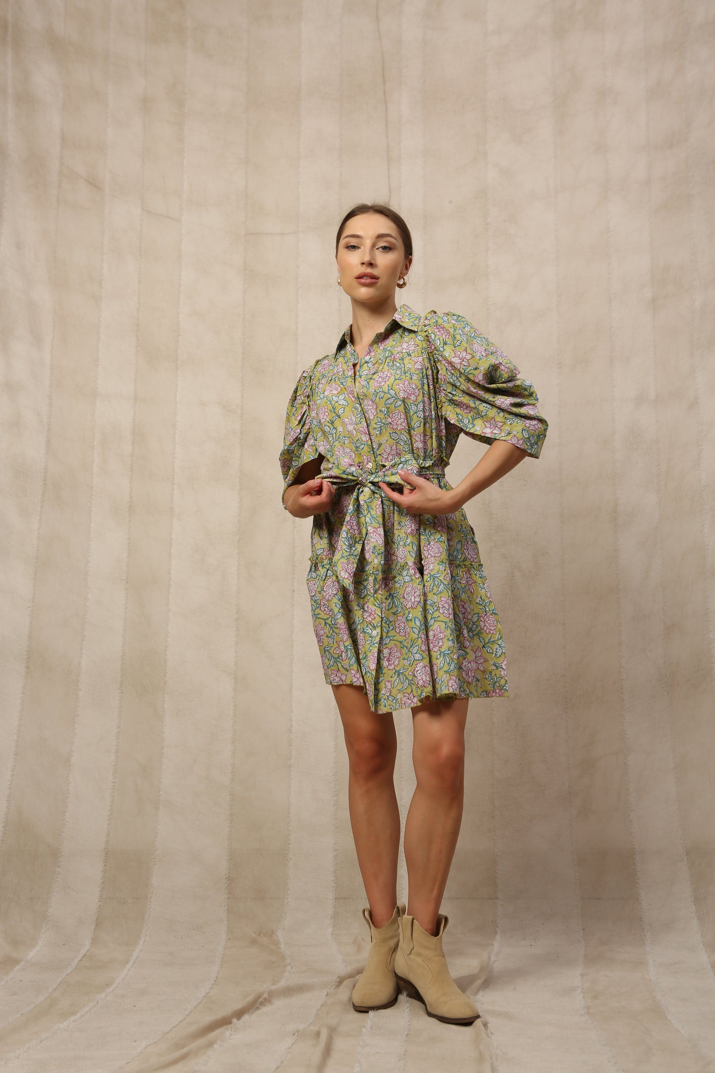 Jemima Ruffled Ruched Midi Dress