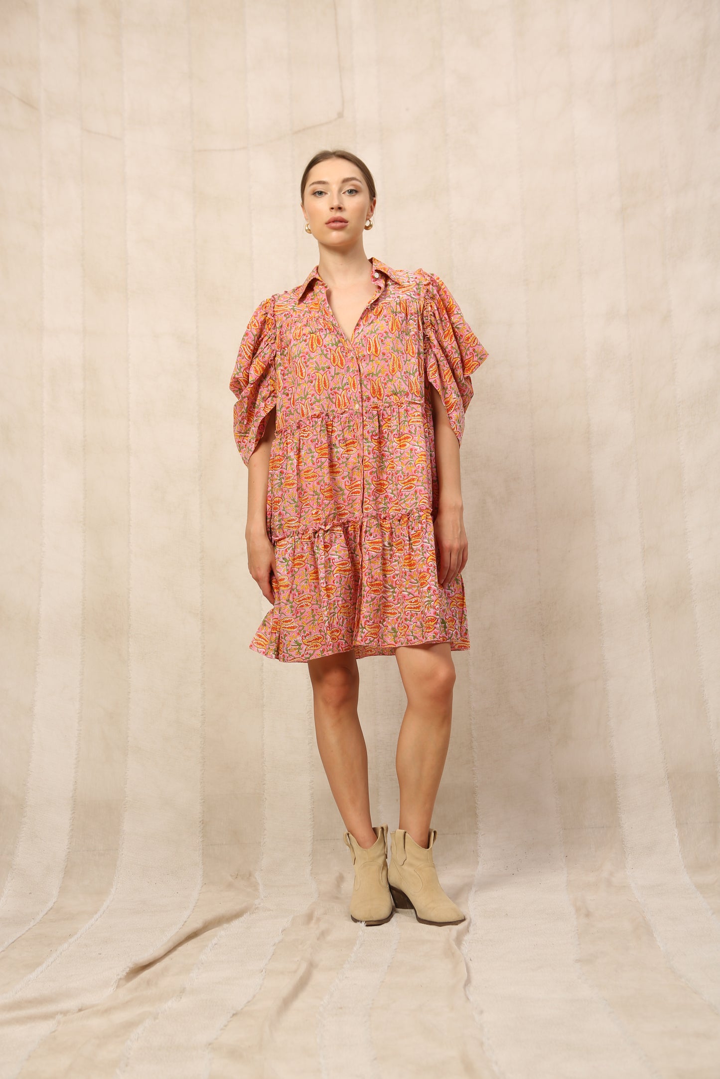 Kaia Ruffle Ruched Midi Dress