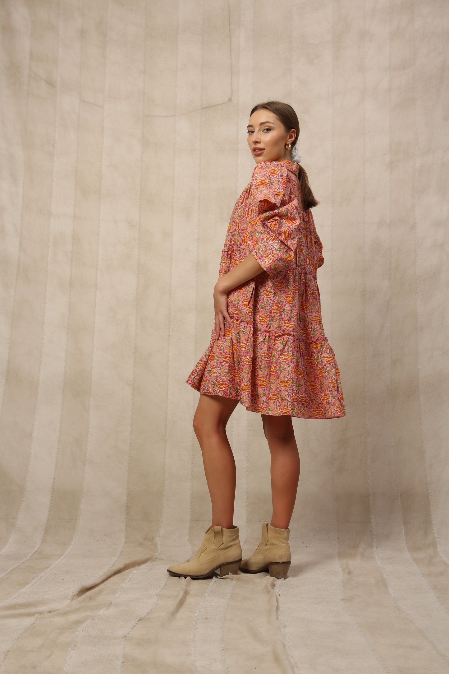 Kaia Ruffle Ruched Midi Dress
