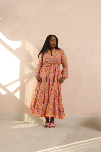 Kaia Full Bell Sleeve Cotton Maxi Dress