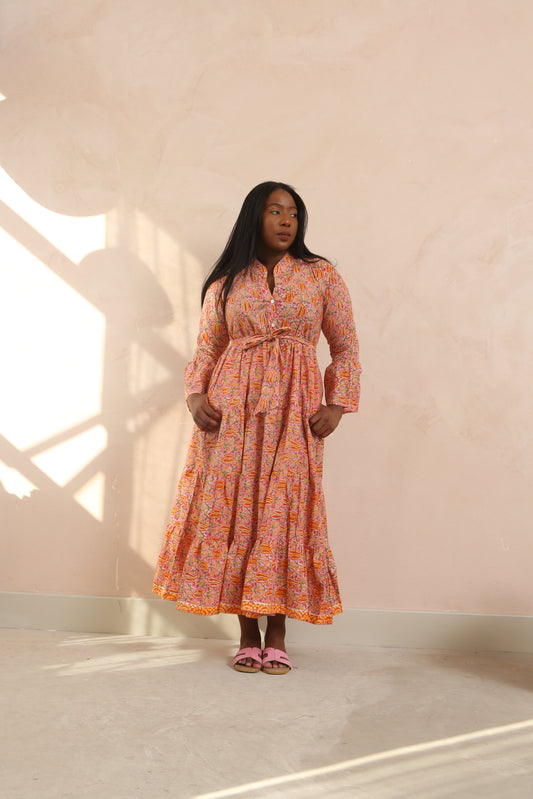 Kaia Full Bell Sleeve Cotton Maxi Dress