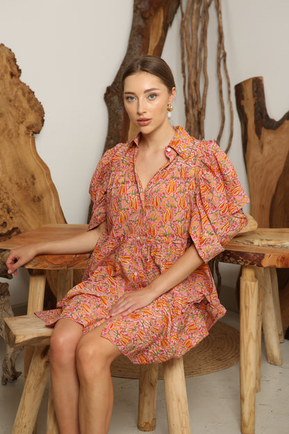 Kaia Ruffle Ruched Midi Dress
