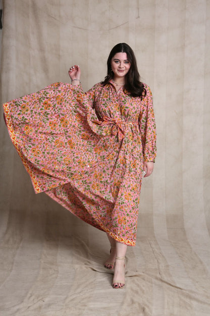 DF Cotton Maxi Dress Full Sleeves