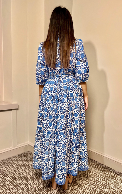 Printed Cotton Half Sleeve Collar Maxi Dress