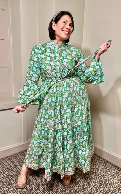 Diana Block Print Maxi Bell Sleeves Dress