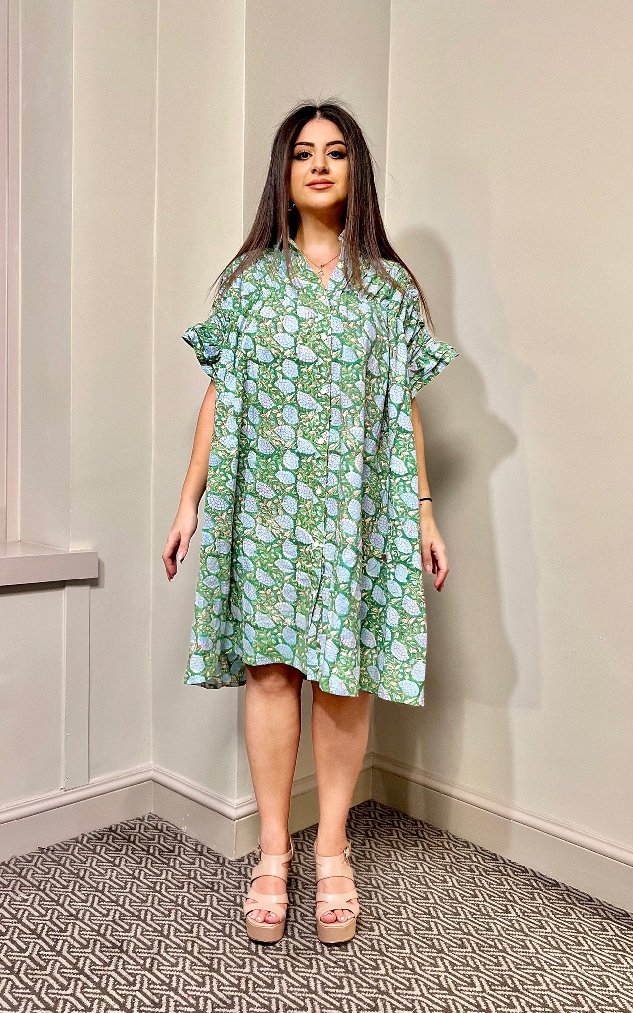Diana Midi Smock Block Print Dress- Preorder