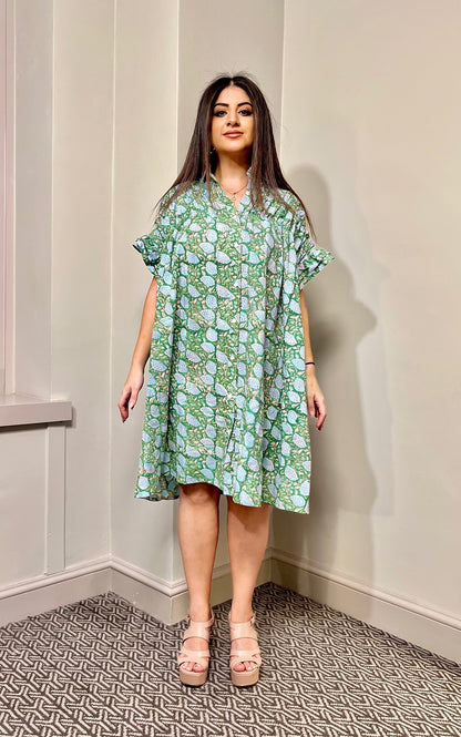 Diana Midi Smock Block Print Dress- Preorder