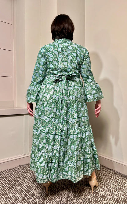 Diana Block Print Maxi Bell Sleeves Dress