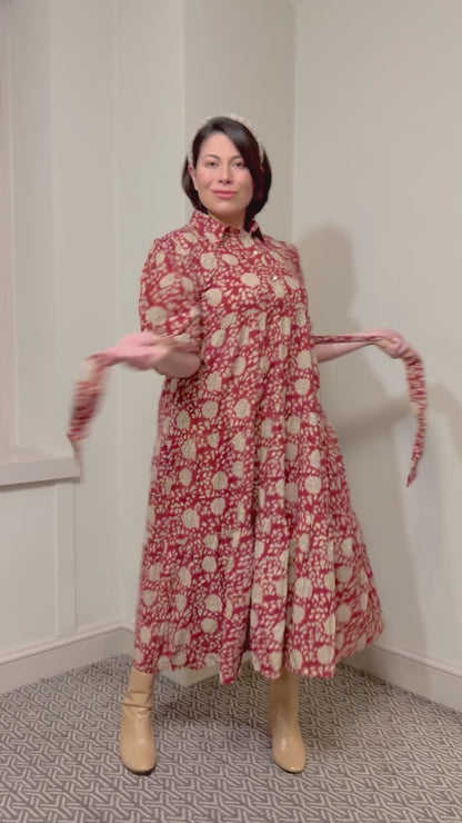 Melissa Block Print Shirt Collar Cotton Midi Dress